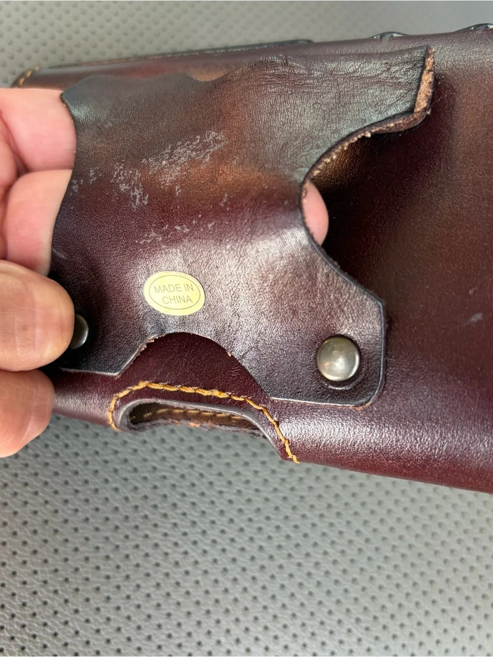 Montana West Brown & Black Embossed Flag Leather Phone Holster with belt loop.
